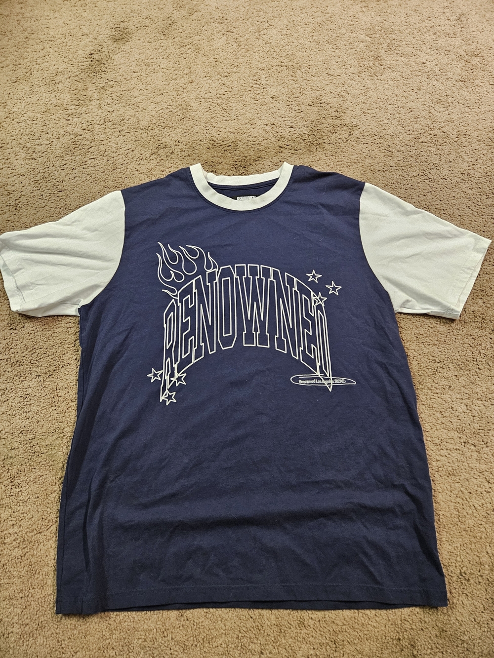 & Other Stories Navy Blue Short Sleeve Tee with White Sleeves